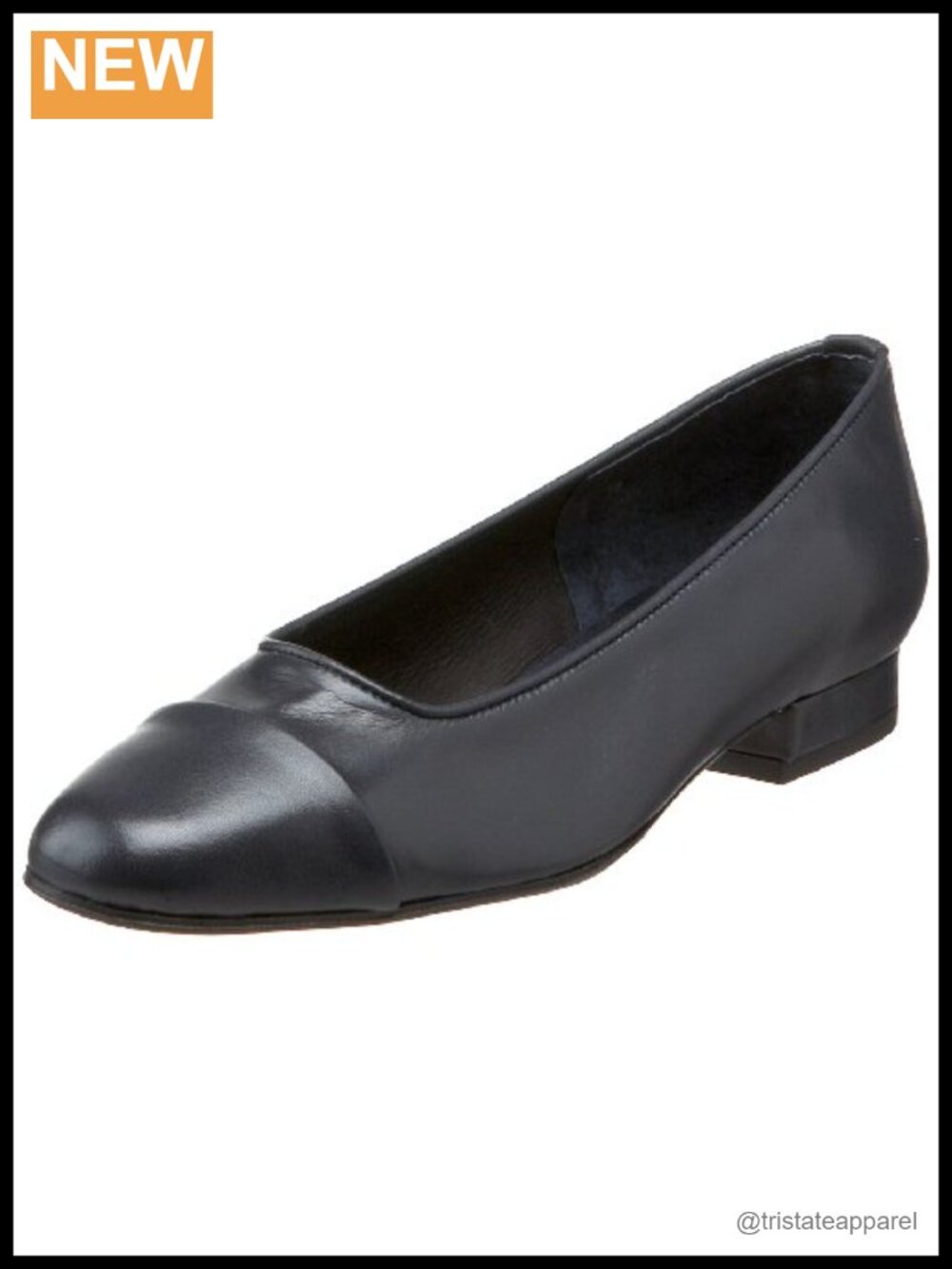 Nappa Leather Cap Toe Mary Jane Flats Low Block Heel Dress